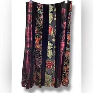 Canvasback Black Burgundy Floral Panel Velvet Burnout Midi Skirt